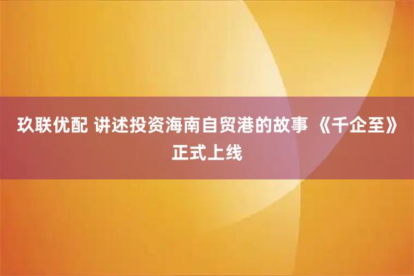 玖联优配 讲述投资海南自贸港的故事 《千企至》正式上线